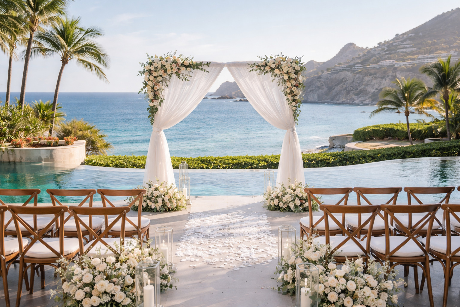 luxury cabo wedding villa ocean view ceremony setup in cabo san lucas